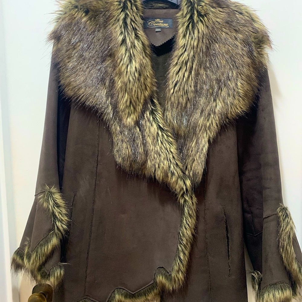 Couture faux mid thigh length jacket